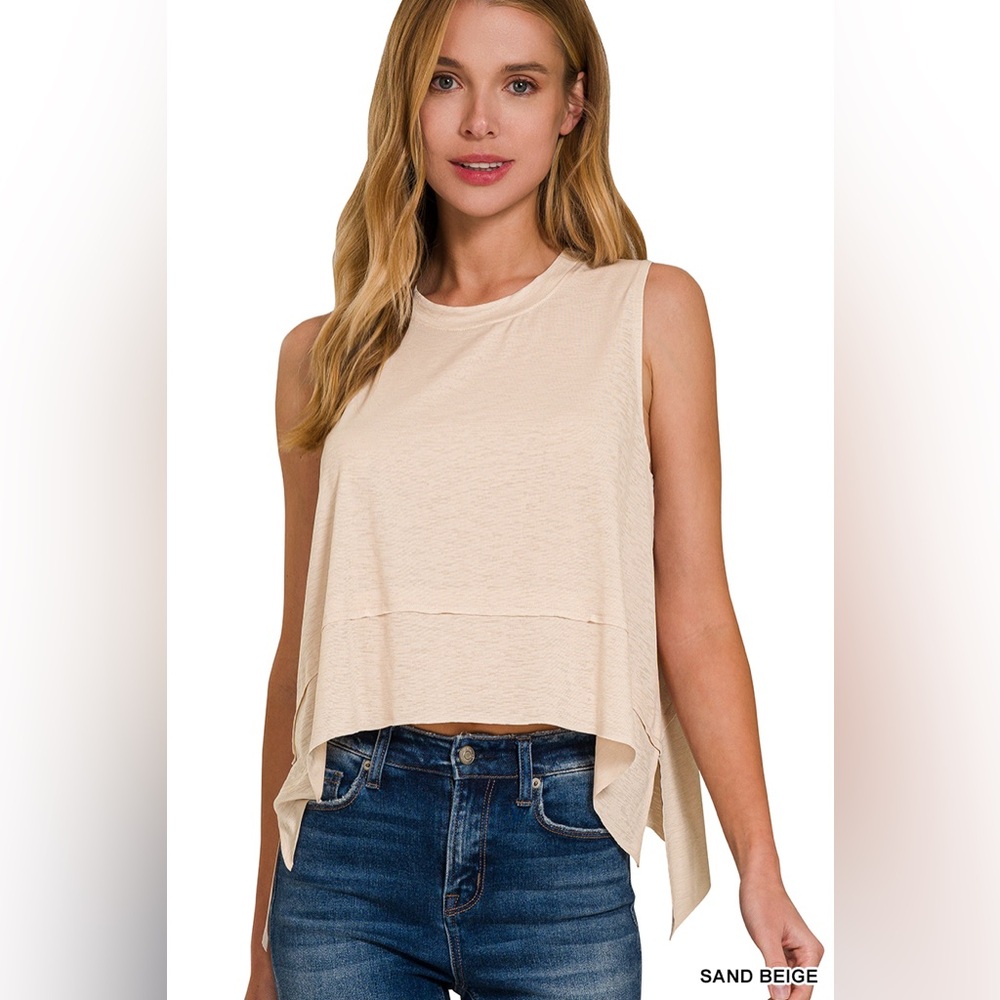 🆕 Zenana SHARK BITE SIDE SLIT SLEEVELESS TOP